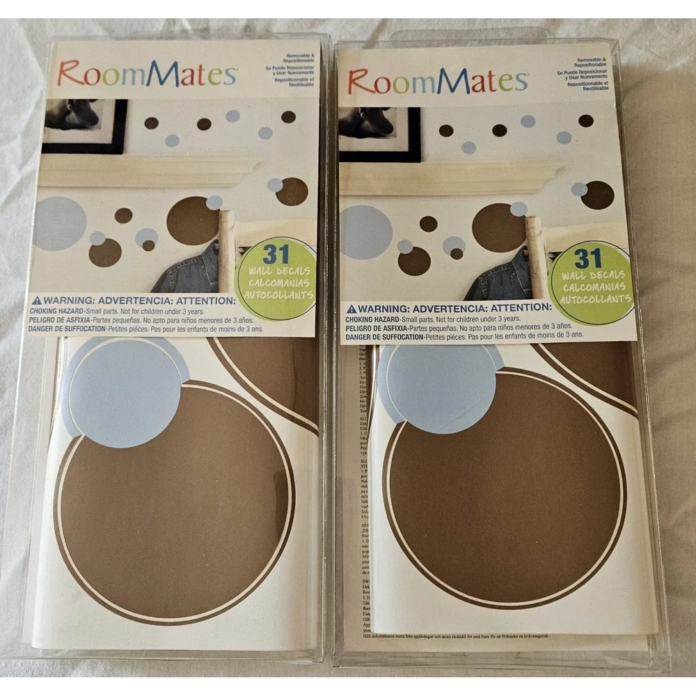 RoomMates Wall Decals Dots Brown Blue Peel & Stick 31 Decals Each Lot of‎ 2 NEW